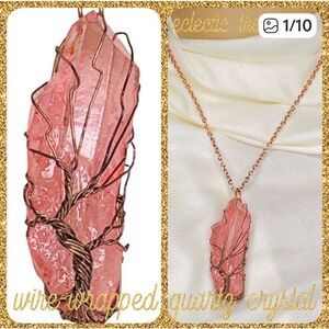 Rose Quartz Crystal Pendant Lot Wire Wrapped Necklaces Reseller Bundle of (5)